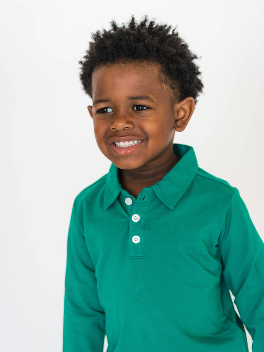 Boys Emerald Green Knit Long Sleeve Polo Shirt
