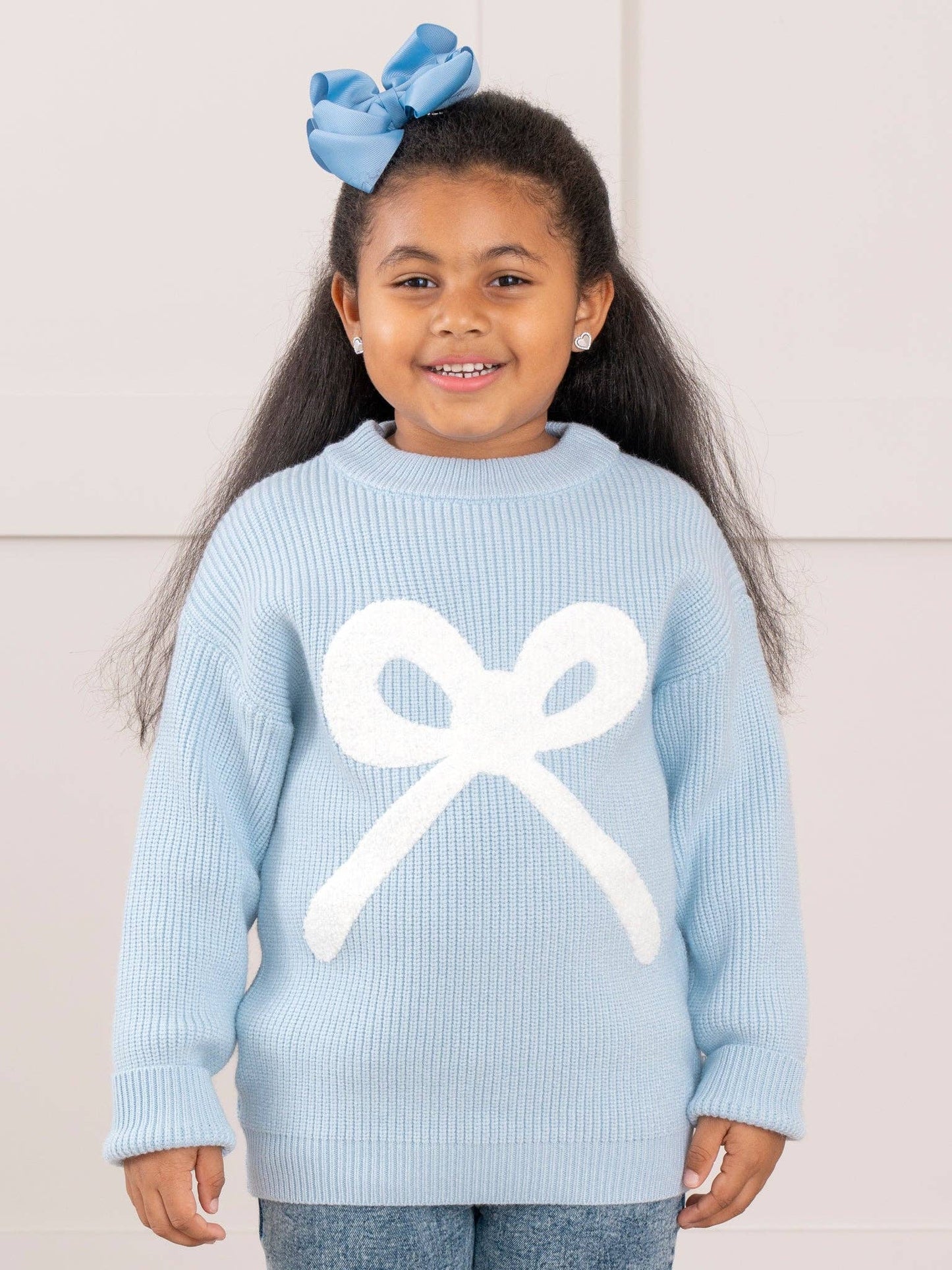 Blue Knit Bow Sweater