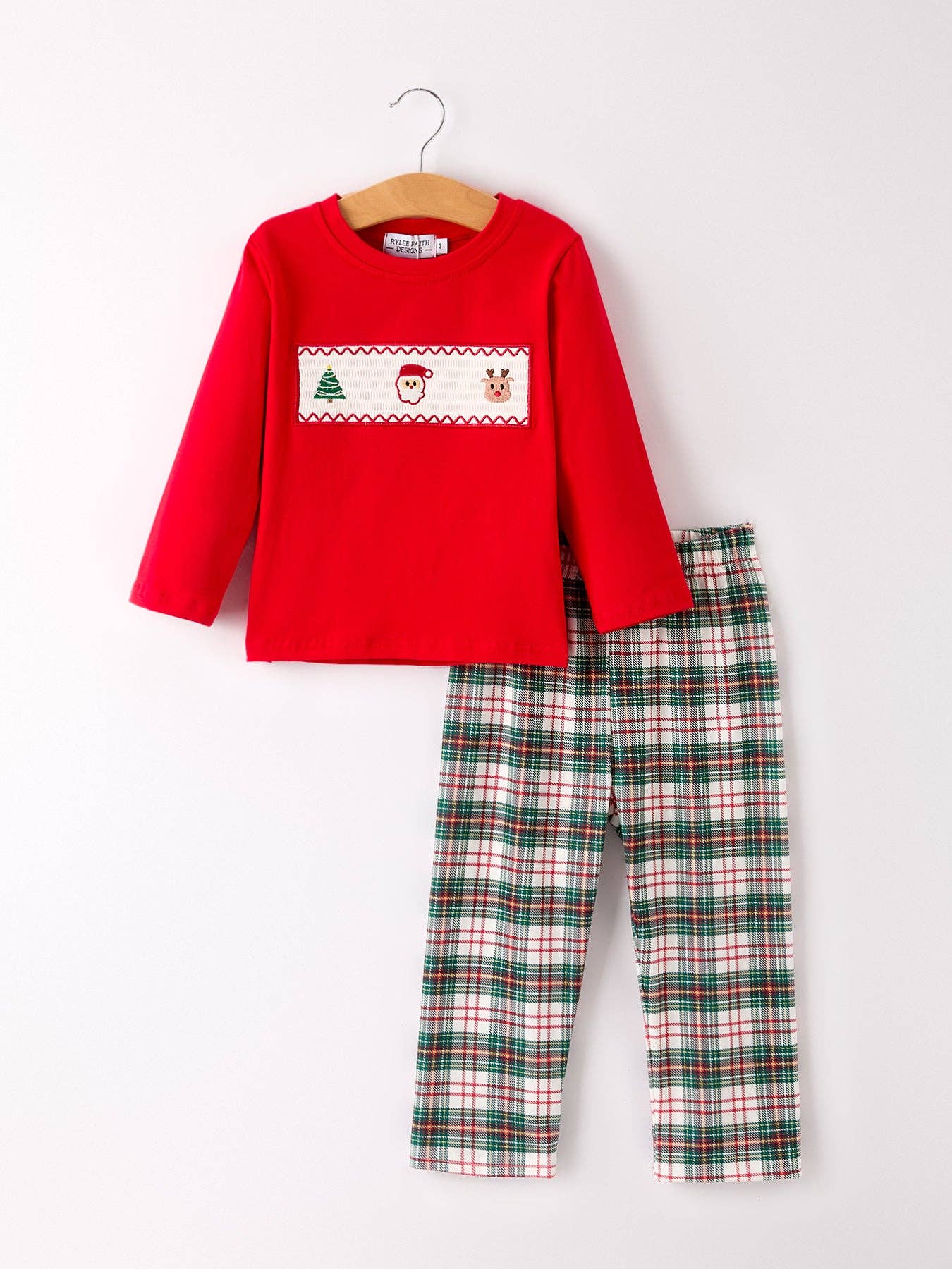 Christmas Plaid Embroidered Boys Set