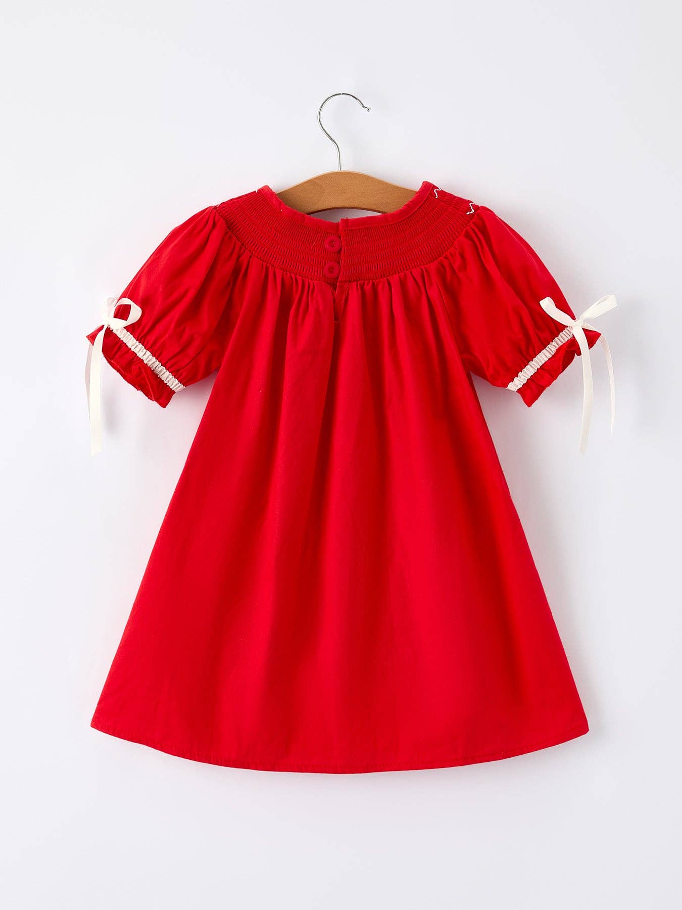 Christmas Gingerbread Embroidery Red Baby Dress with Bow