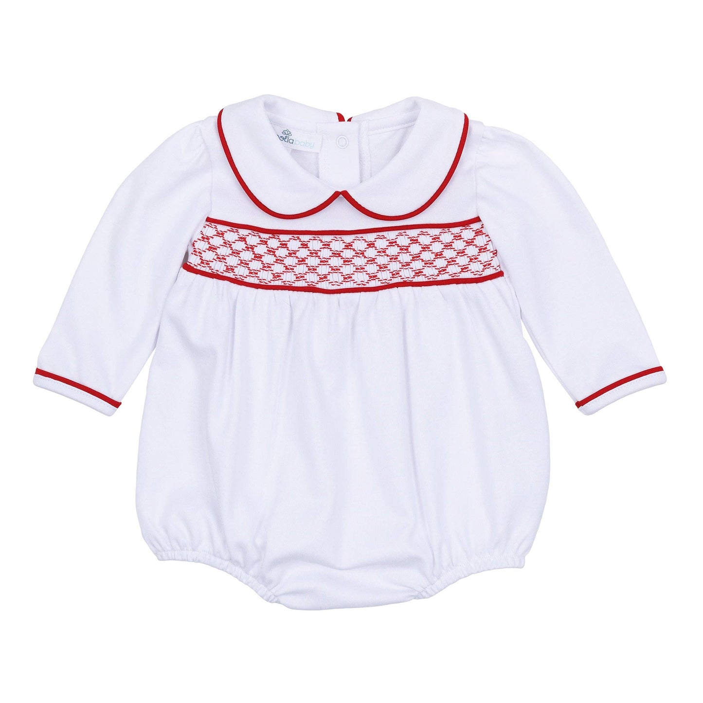 Christmas Red and White Smocked LS GIRL Bubble