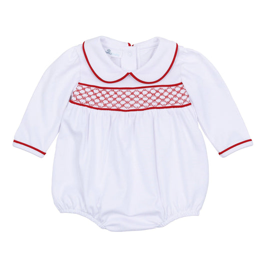 Christmas Red and White Smocked LS GIRL Bubble