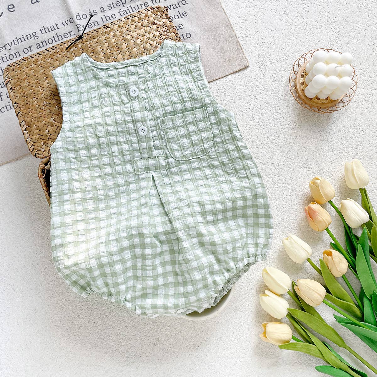 Boy's Checkered Sleeveless Romper