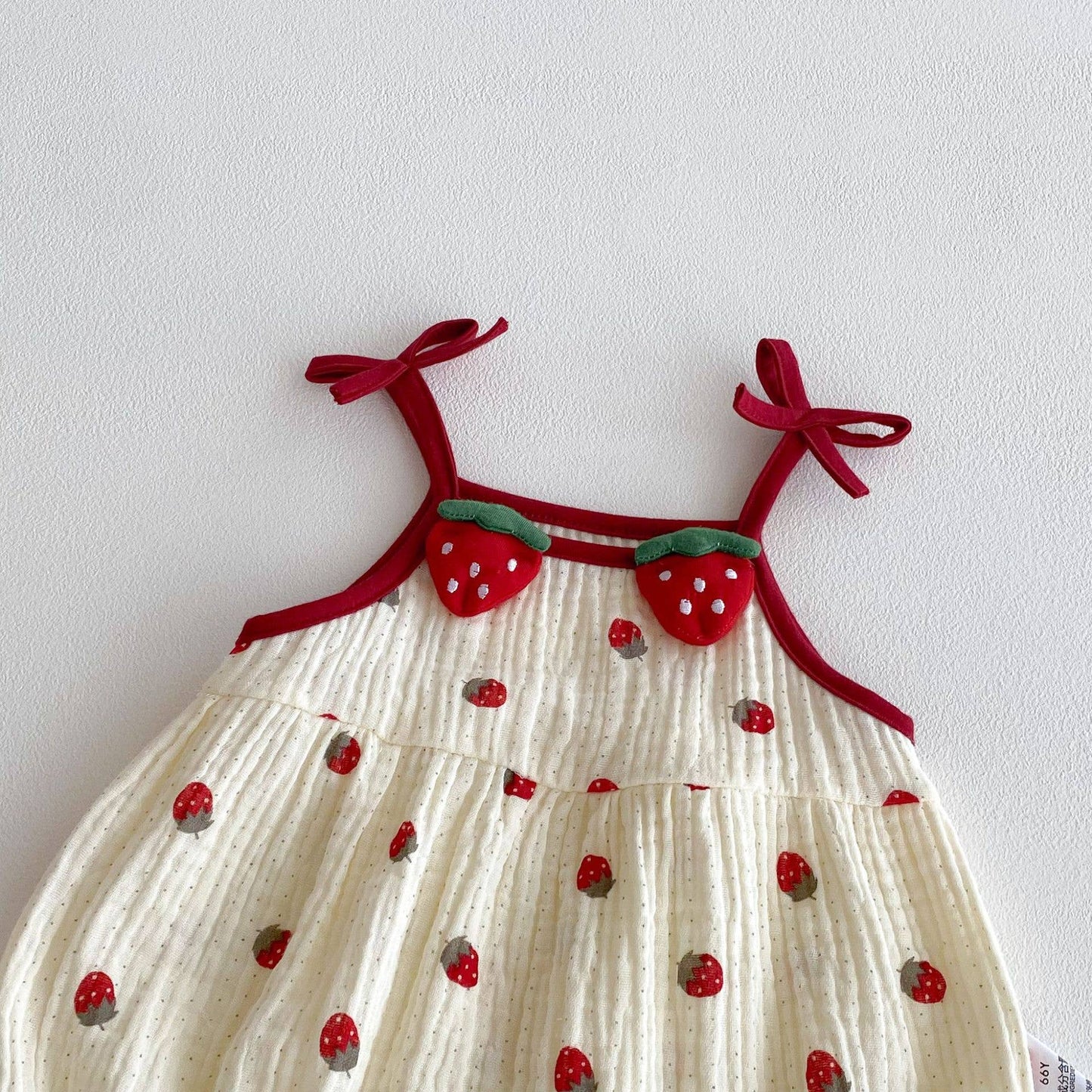 Strawberry Waffle Romper Red Bow Straps