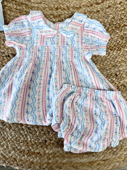 AD Tulip Stripe Smocked Dress Set