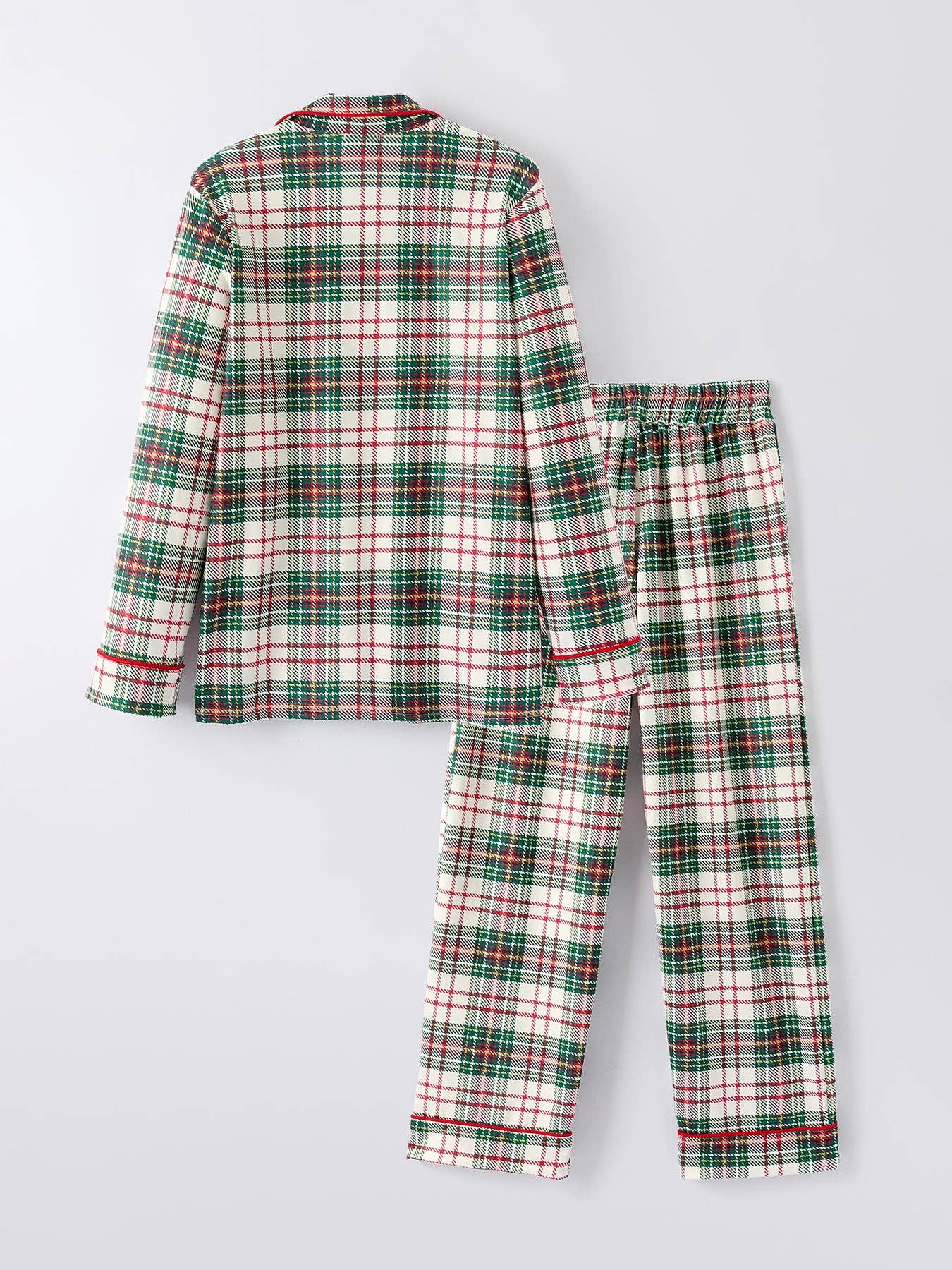 Christmas Plaid Pajamas Set with Long Sleeves and Red Cuffs