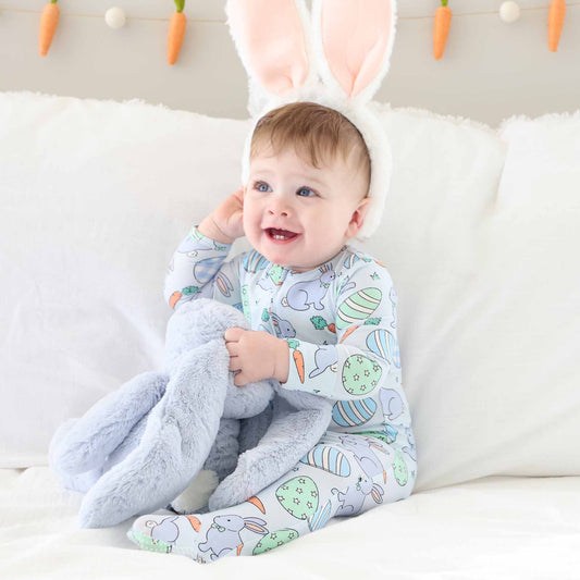 Hoppy Spring Zipper Footie | Blue