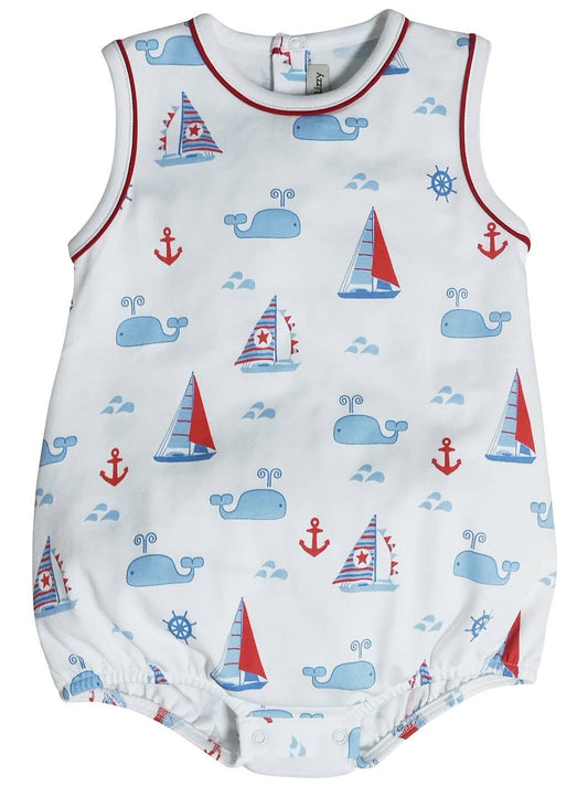 Nantucket Whales and sailboats Print Boy's romper