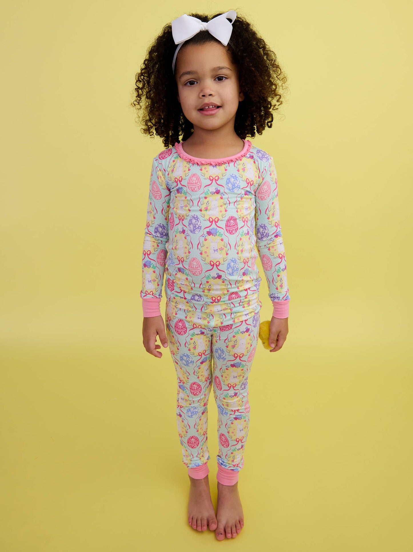SoftSnooze™ Girls Bamboo Viscose Bunnies in Bloom Ruffle Long Sleeve Pajama Set