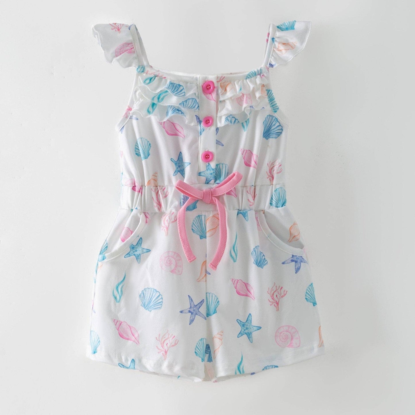 Coastal Seashell Romper | Girls Ocean Print Ruffle Romper