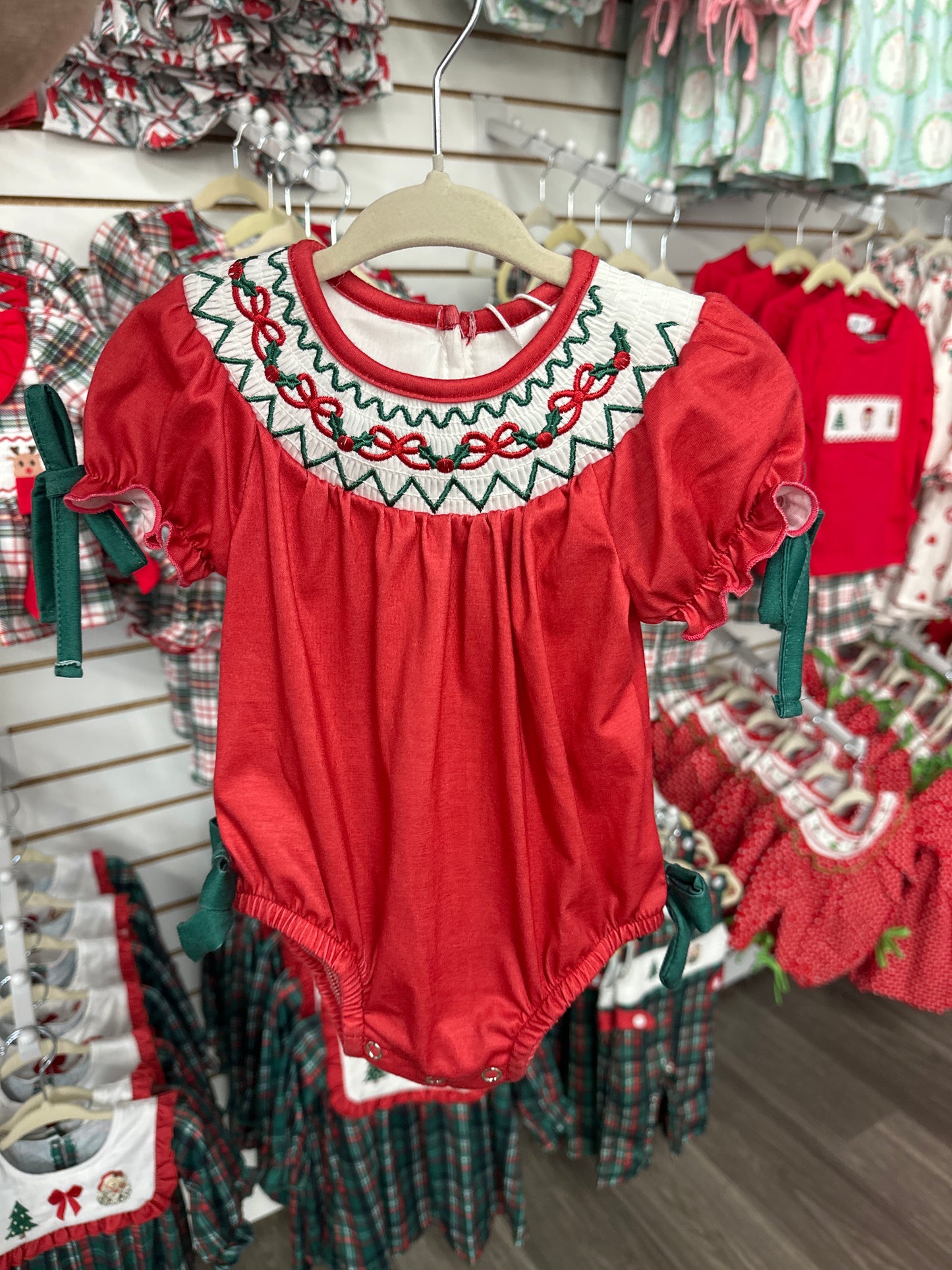 Christmas Bow Smocked Bubble