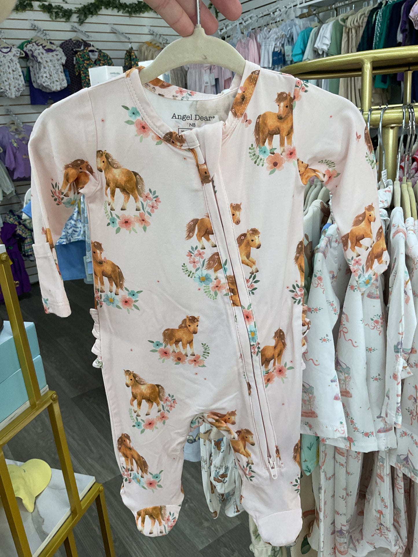 AD Pink Ponies 2 Way Zipper Footie