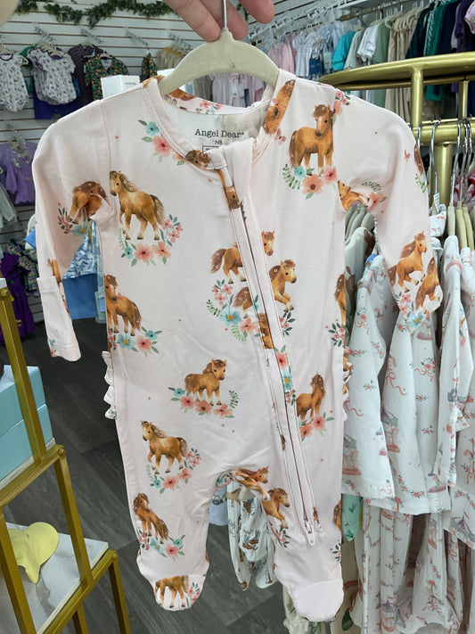 AD Pink Ponies 2 Way Zipper Footie