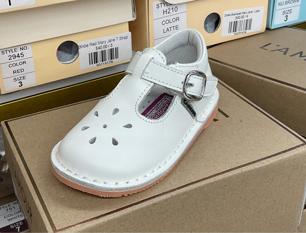 White Joy T Strap Mary Jane - Style 751
