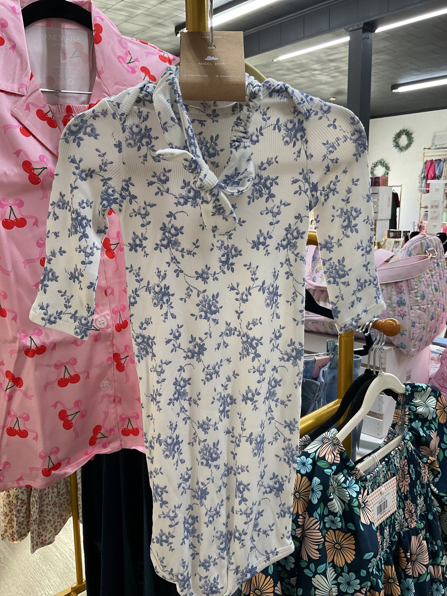 AD Baby Blue Vines Floral Knotted Gown with Headband
