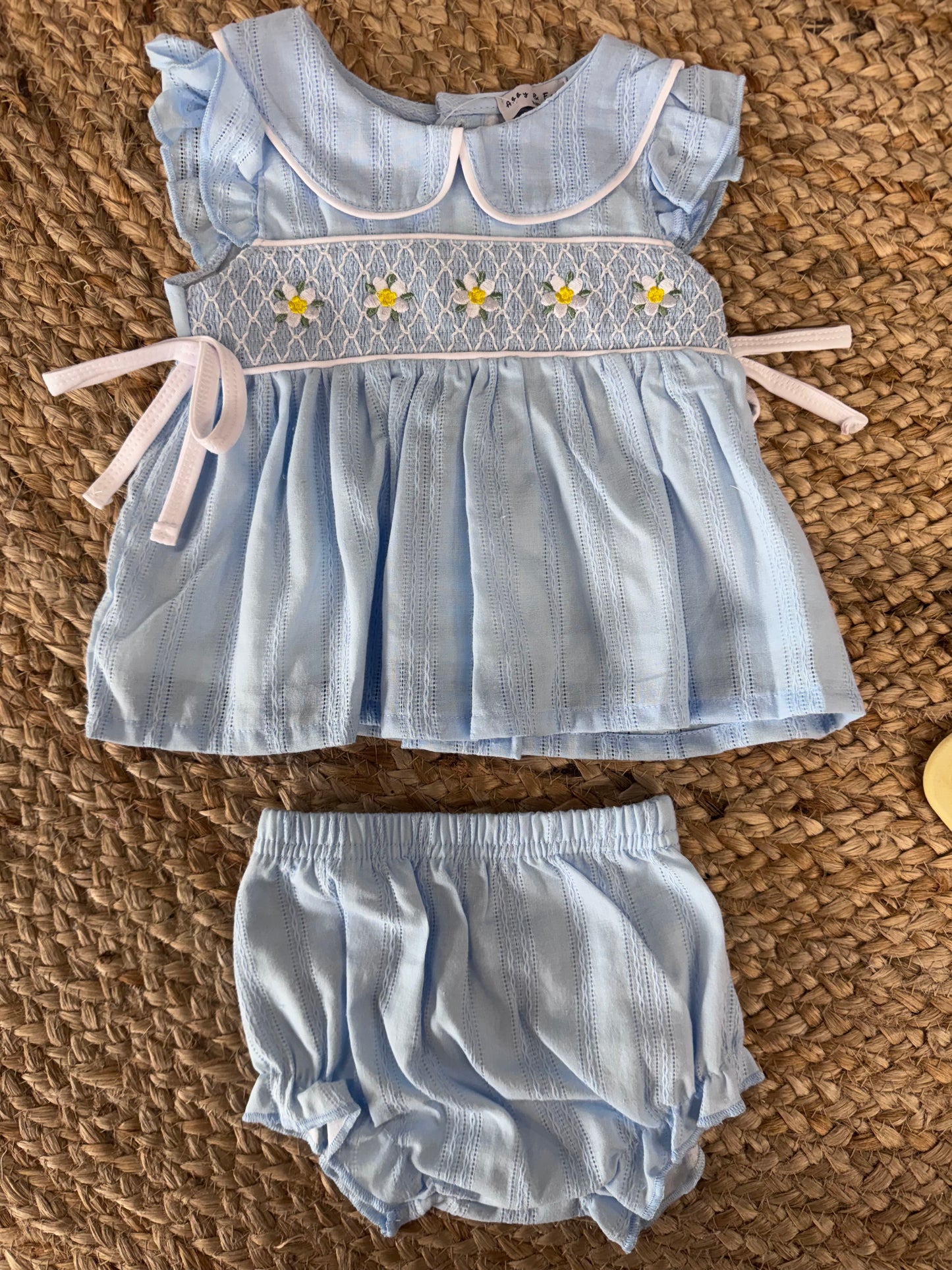 Blue Floral Smocked bloomer set