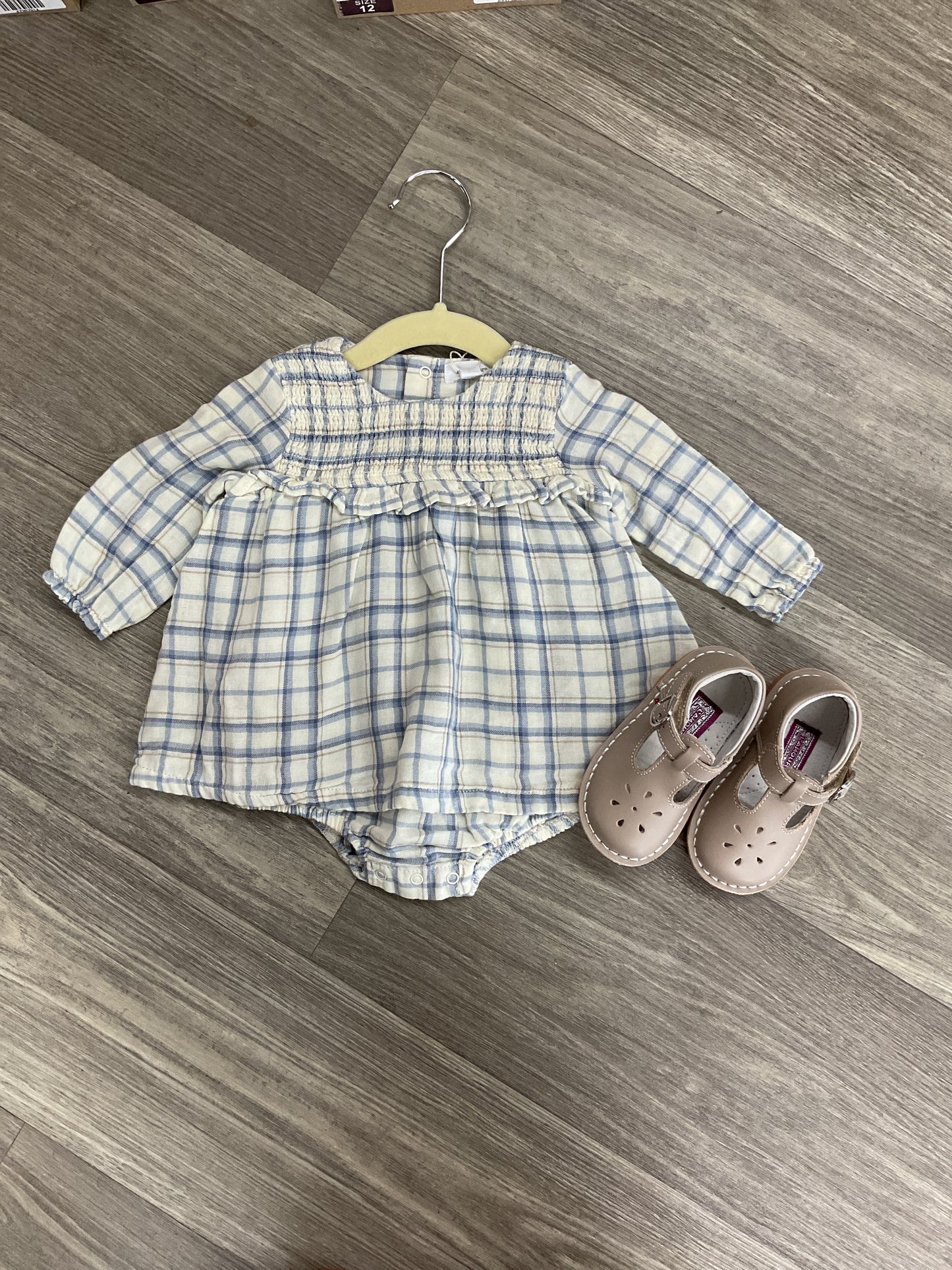 AD Blue Plaid Smocked Ruffle Bubble