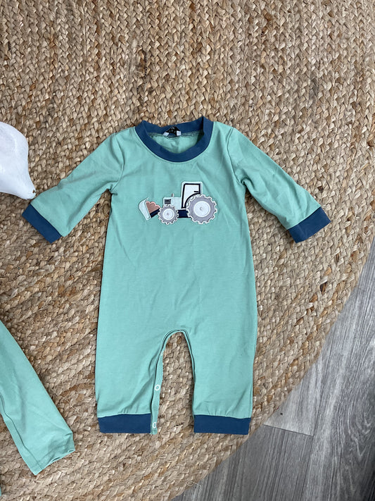 Blue Tractor Applique Romper