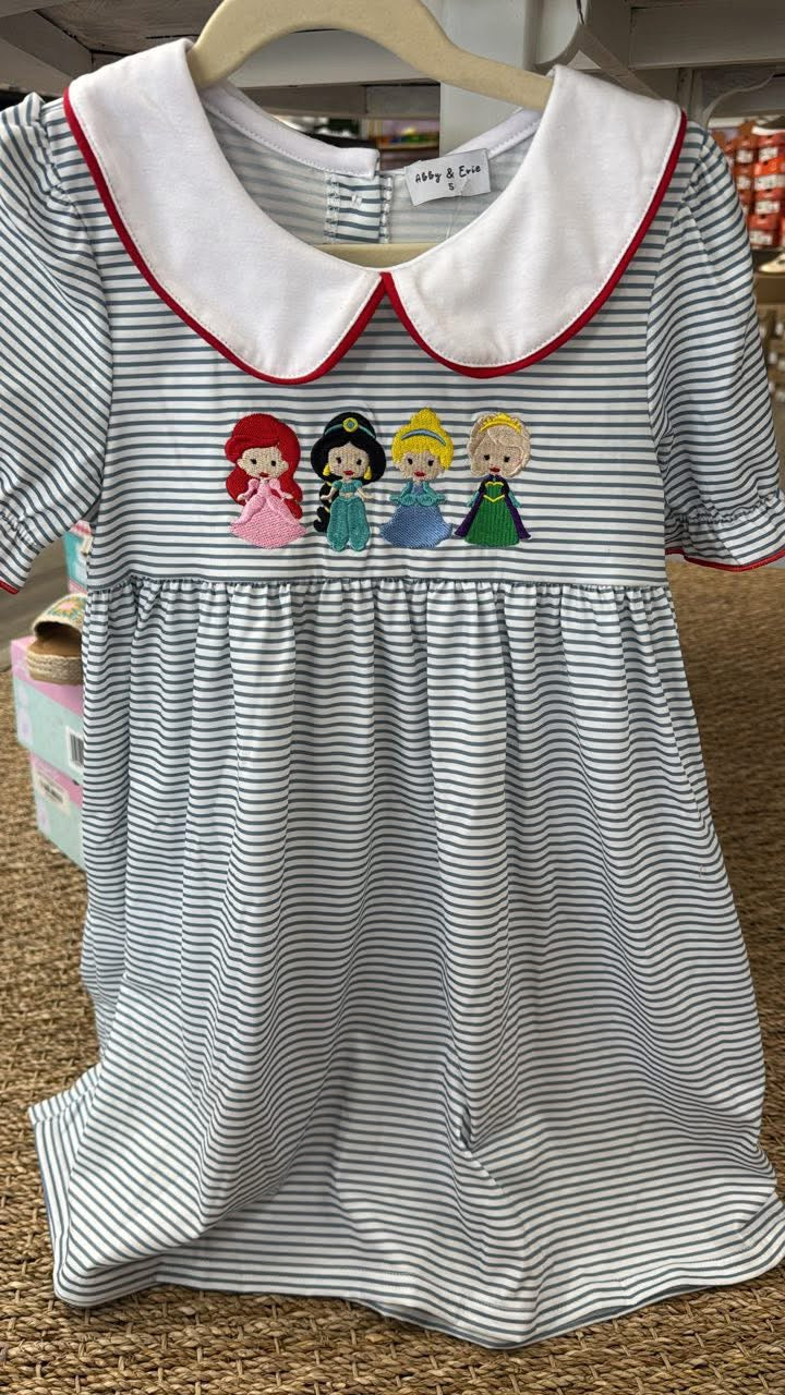Blue Striped Princess Embroidered Dress