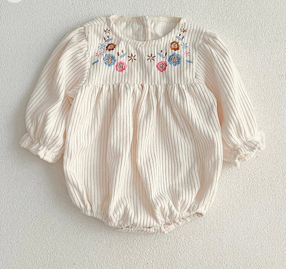 Corduroy Floral Embroidered Romper