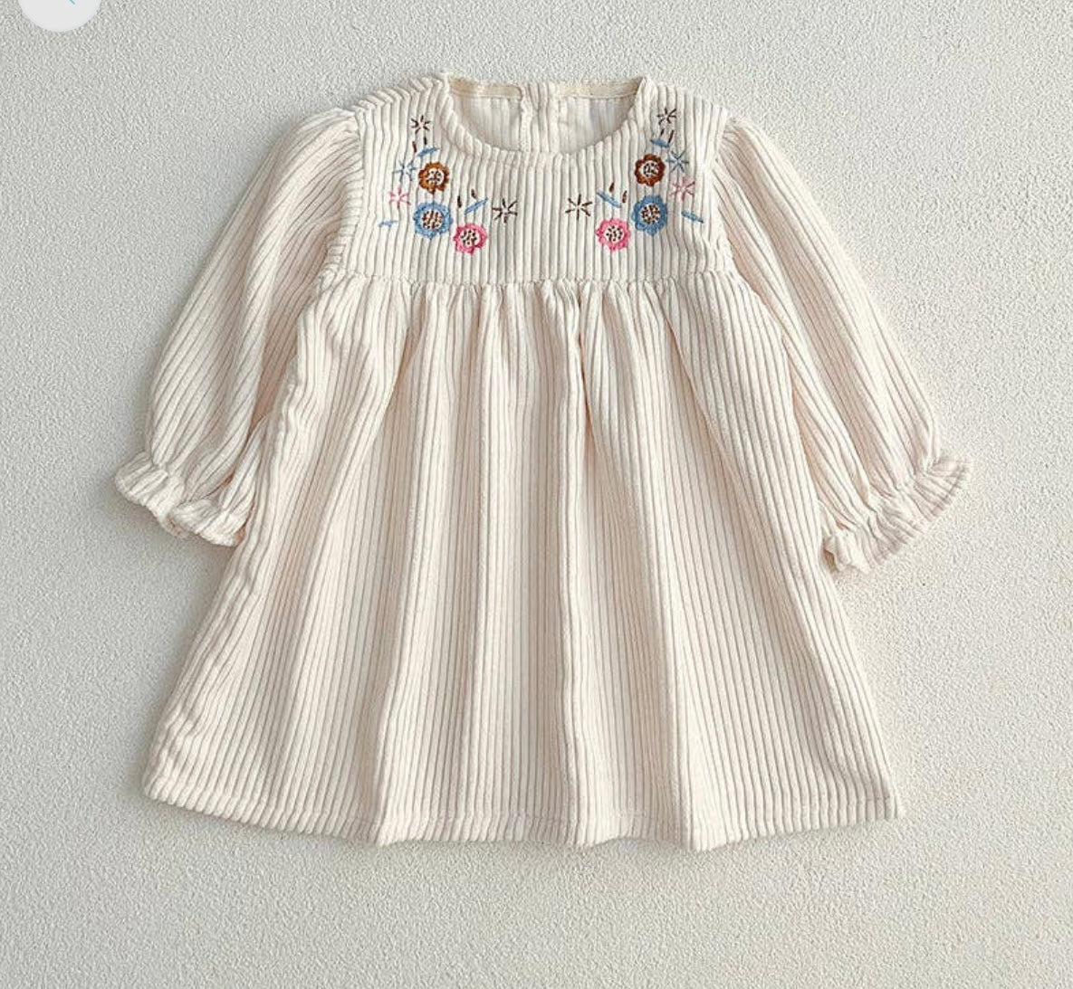 Corduroy Floral Embroidered Dress