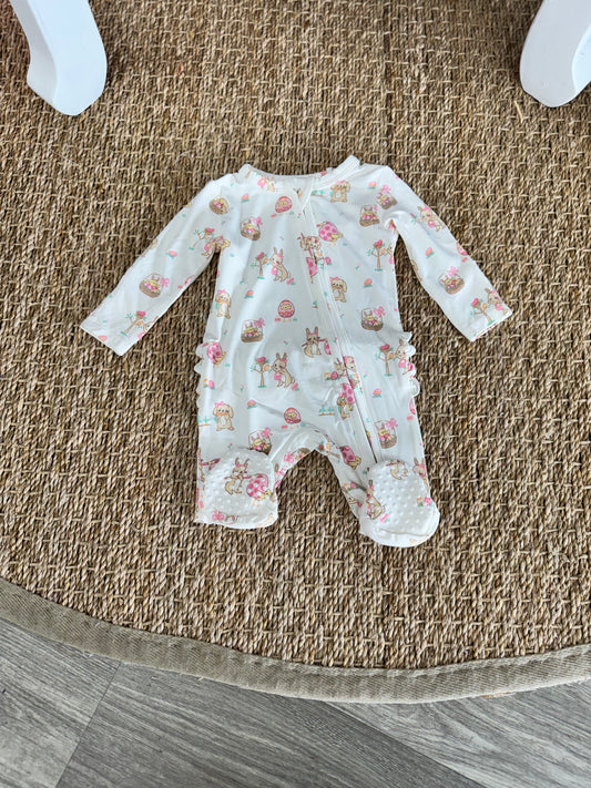 AD Easter Egg Hunt Pink 2 Way Zipper Footie