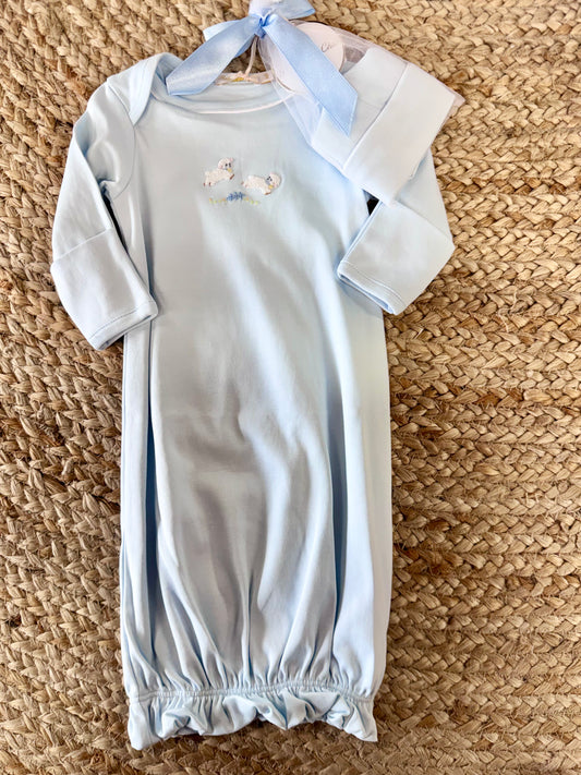 Baby Lambs Blue Gown & Hat Set