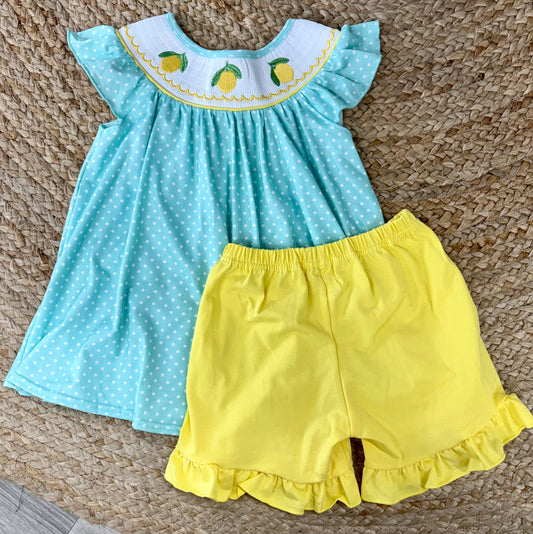 Lemon Smocked Ruffle Shorts Set