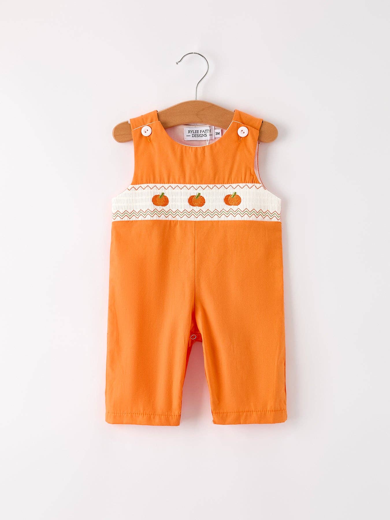Fall Orange Pumpkin Smock Embroidery Baby Boy Romper