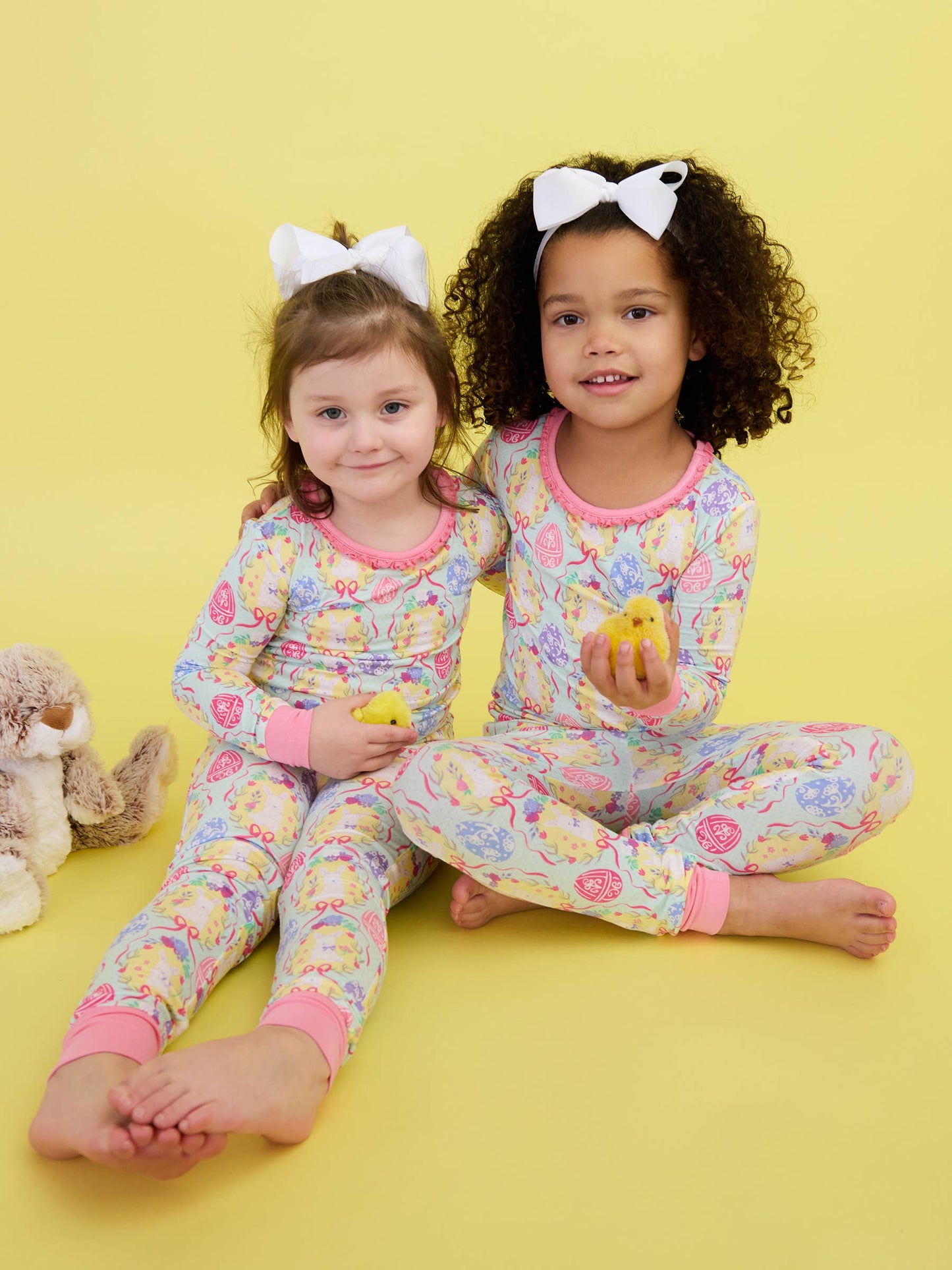 SoftSnooze™ Girls Bamboo Viscose Bunnies in Bloom Ruffle Long Sleeve Pajama Set