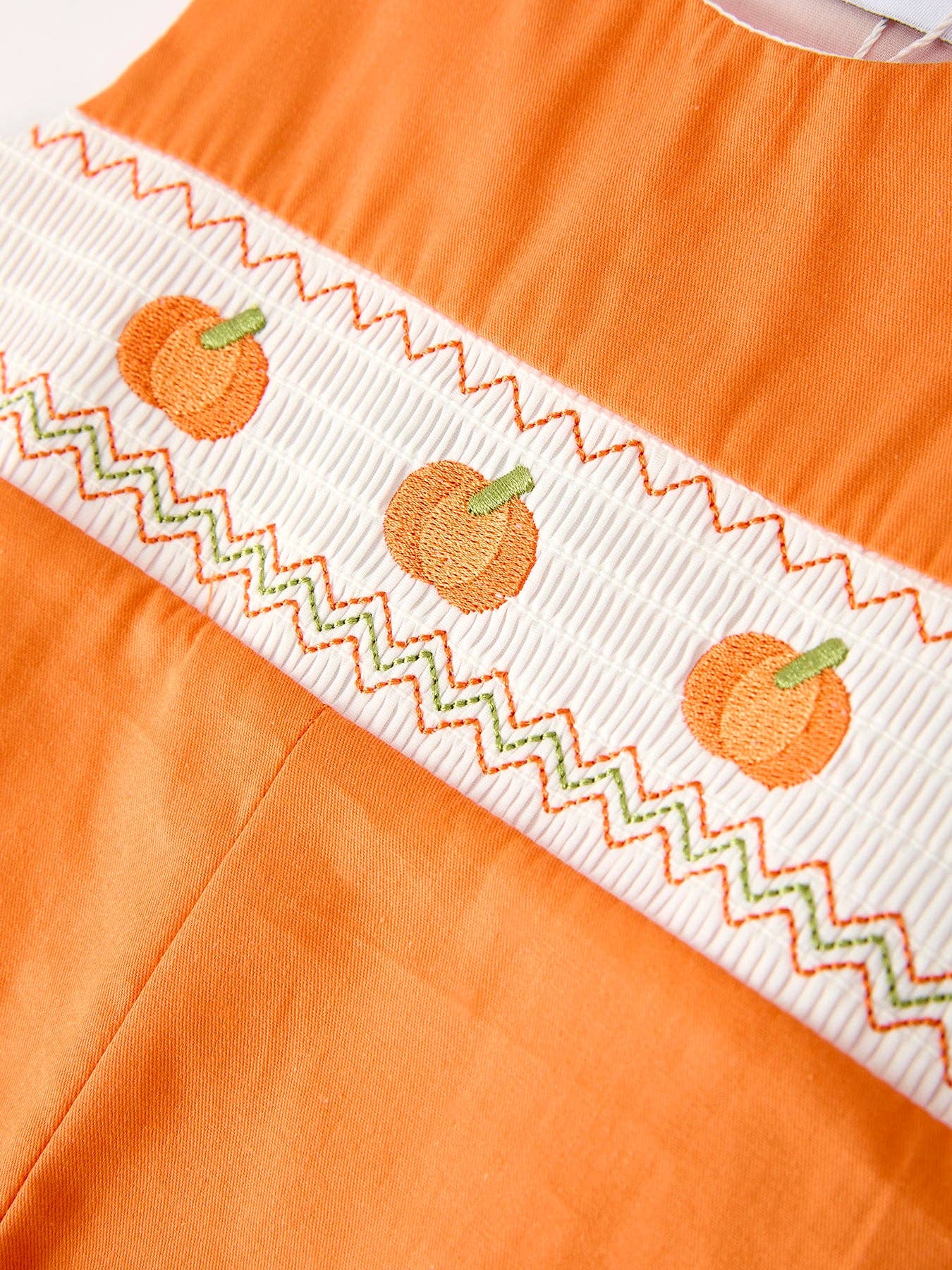 Fall Orange Pumpkin Smock Embroidery Baby Boy Romper