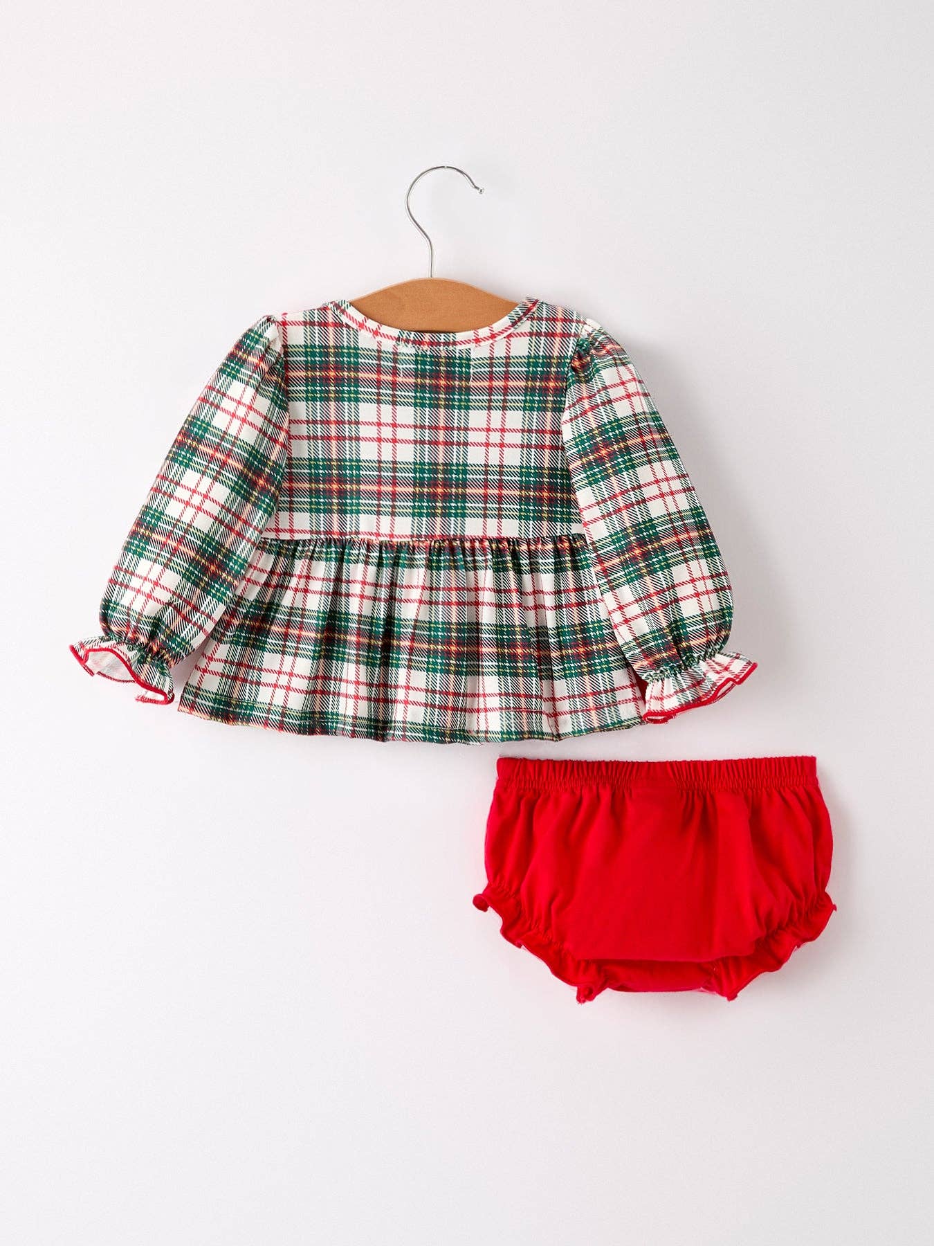 Christmas Plaid Embroidered Bloomer Set