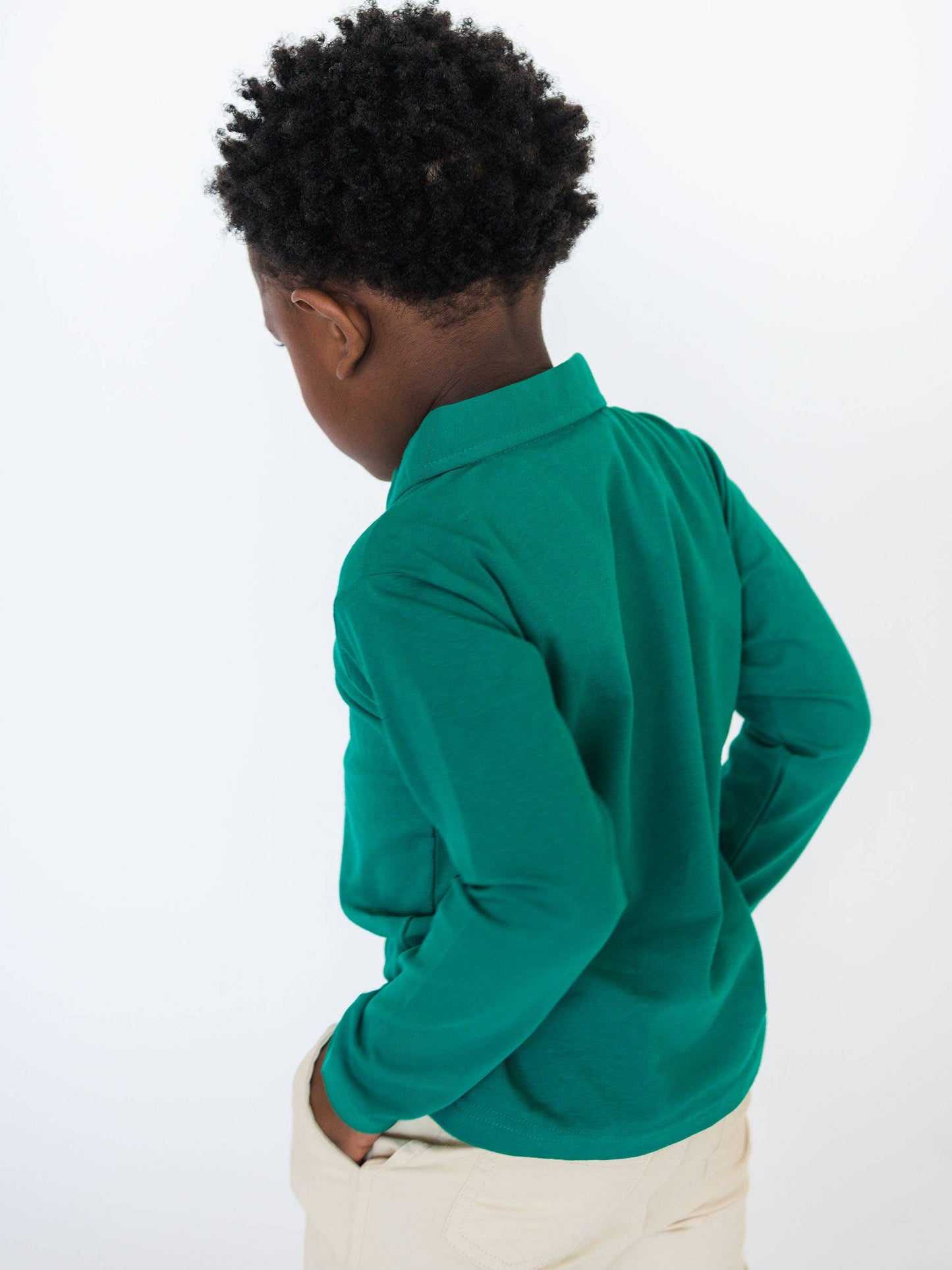Boys Emerald Green Knit Long Sleeve Polo Shirt