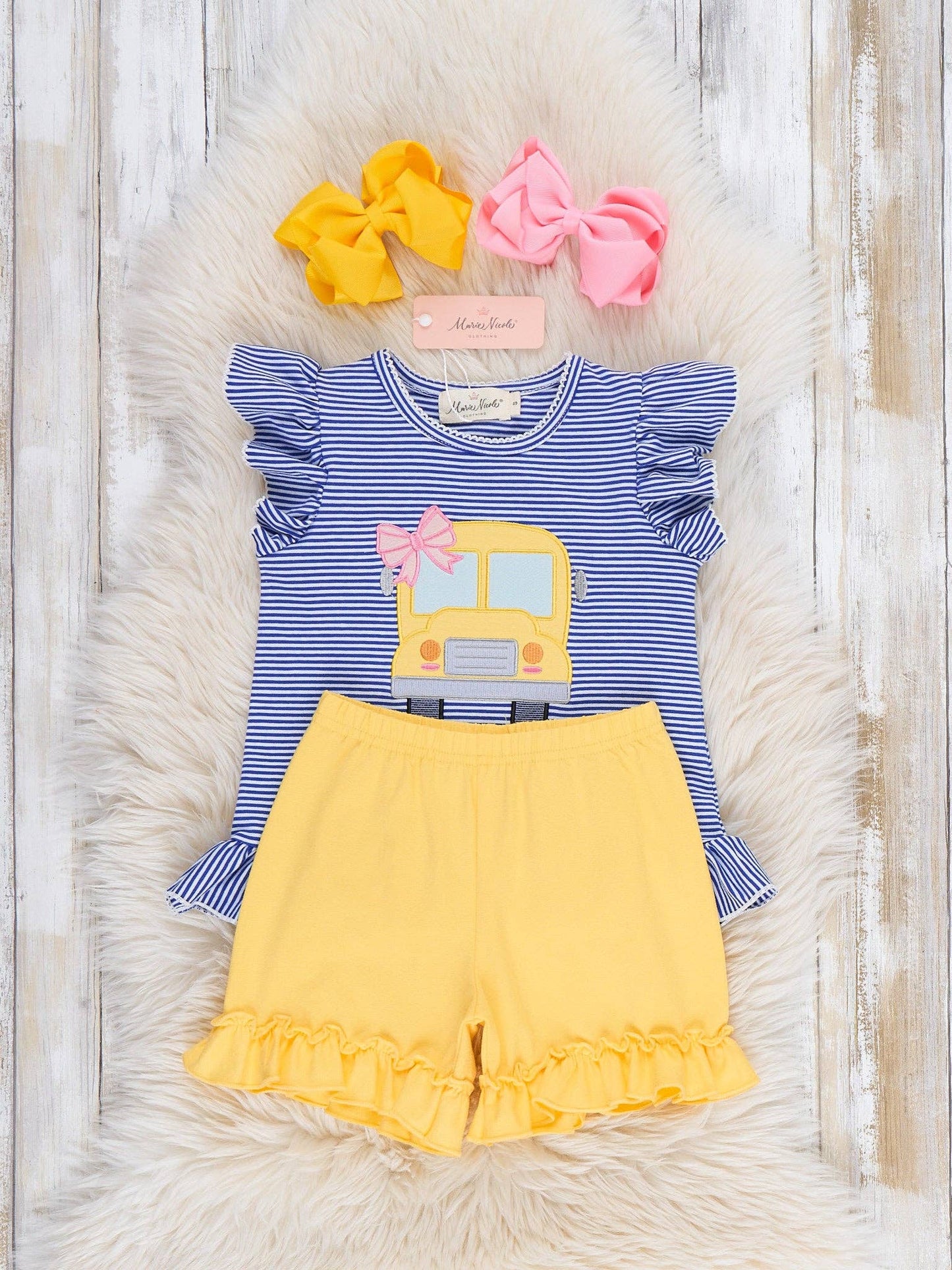 Sweet Traveler Bus Embroidered Ruffle Outfit