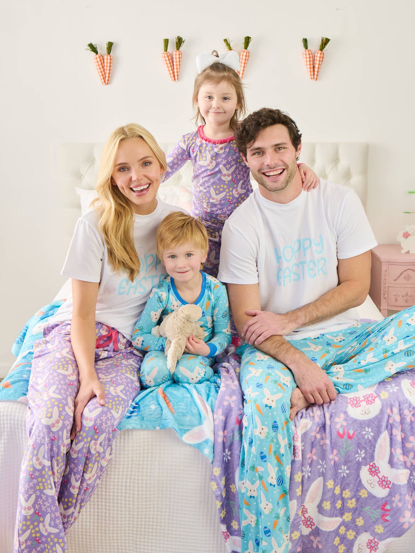 SoftSnooze™ Kids Bamboo Viscose Blue Bow Tie Bunnies Long Sleeve Pajama Set