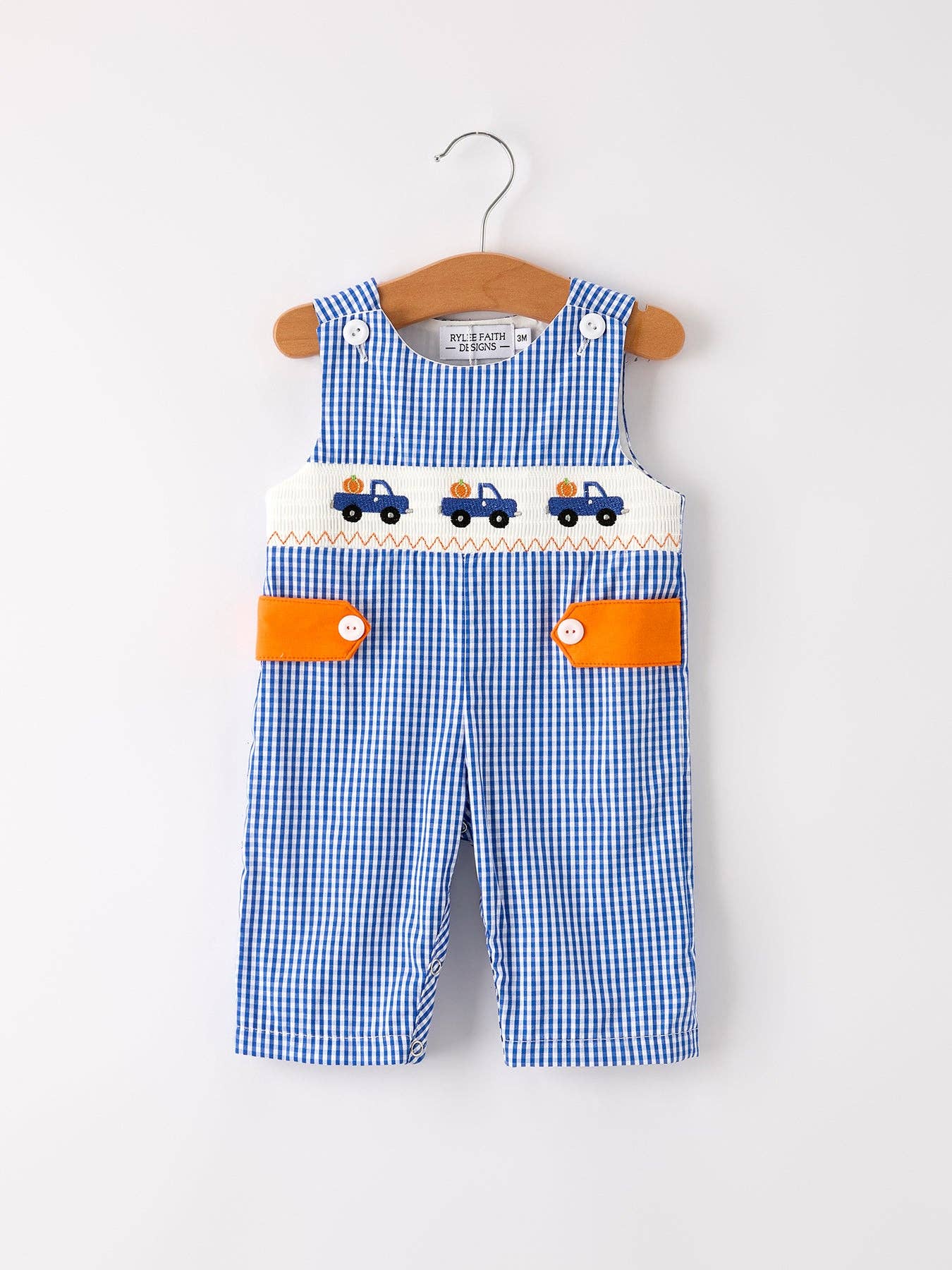 Fall Truck Smock Embroidery Baby Boy Romper