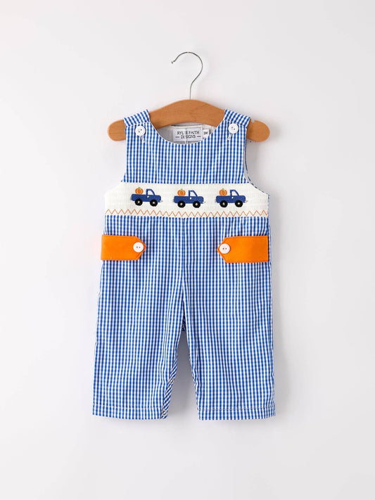Fall Truck Smock Embroidery Baby Boy Romper