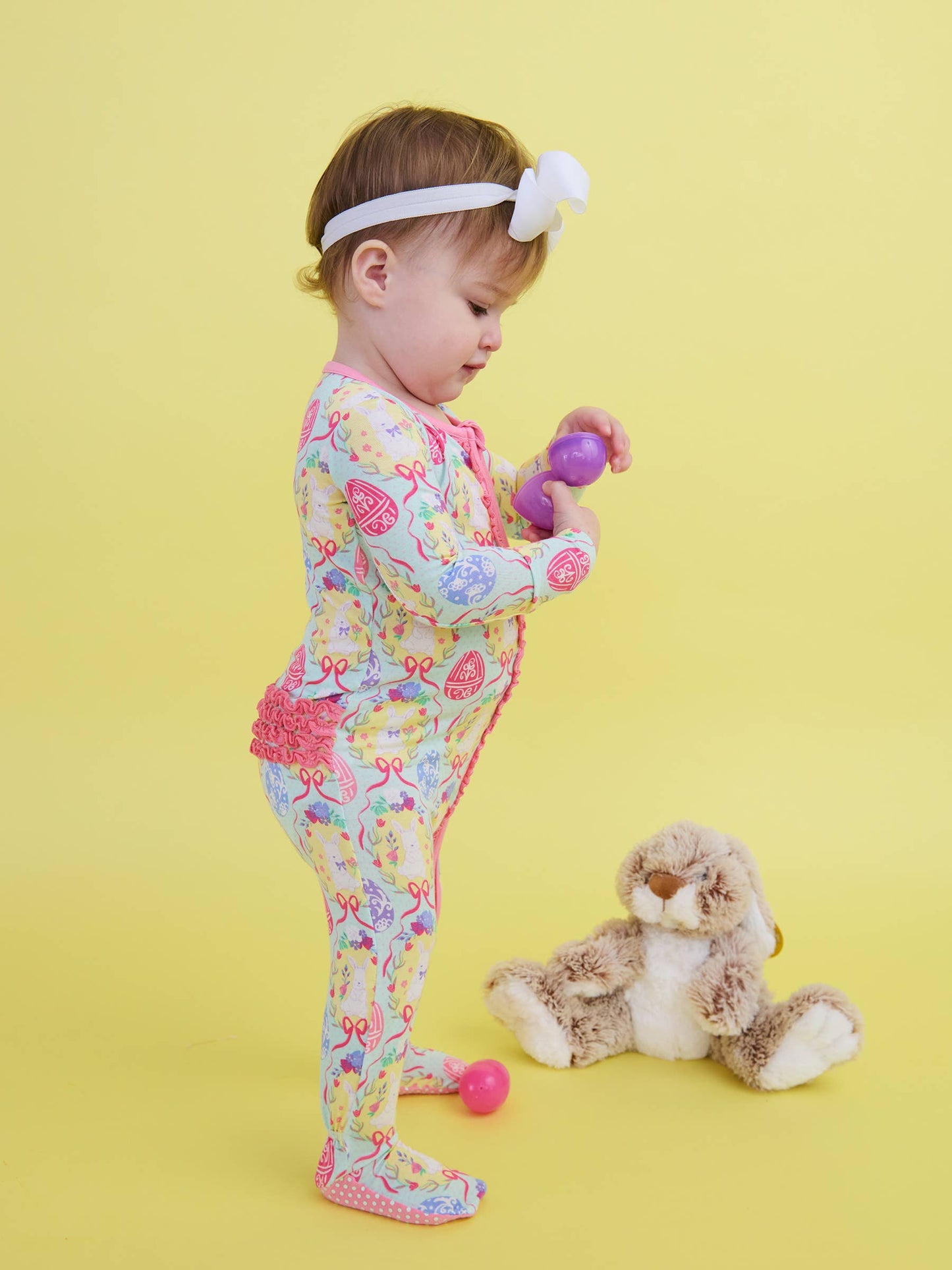 SoftSnooze™ Baby Girls Bamboo Viscose Bunnies in Bloom Footed Ruffle One Piece Pajama