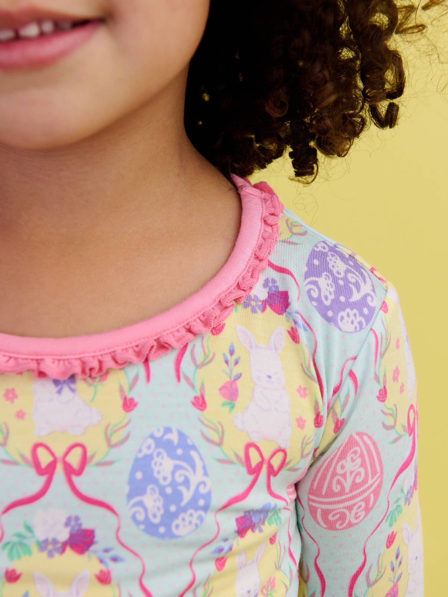 SoftSnooze™ Girls Bamboo Viscose Bunnies in Bloom Ruffle Long Sleeve Pajama Set