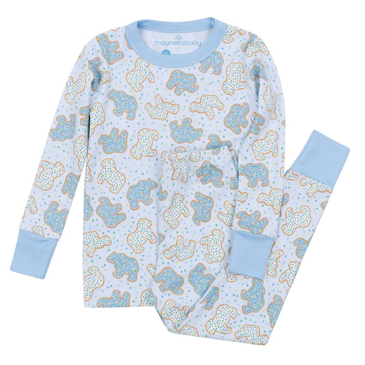 Animal Crackers Long Pajamas - Light Blue