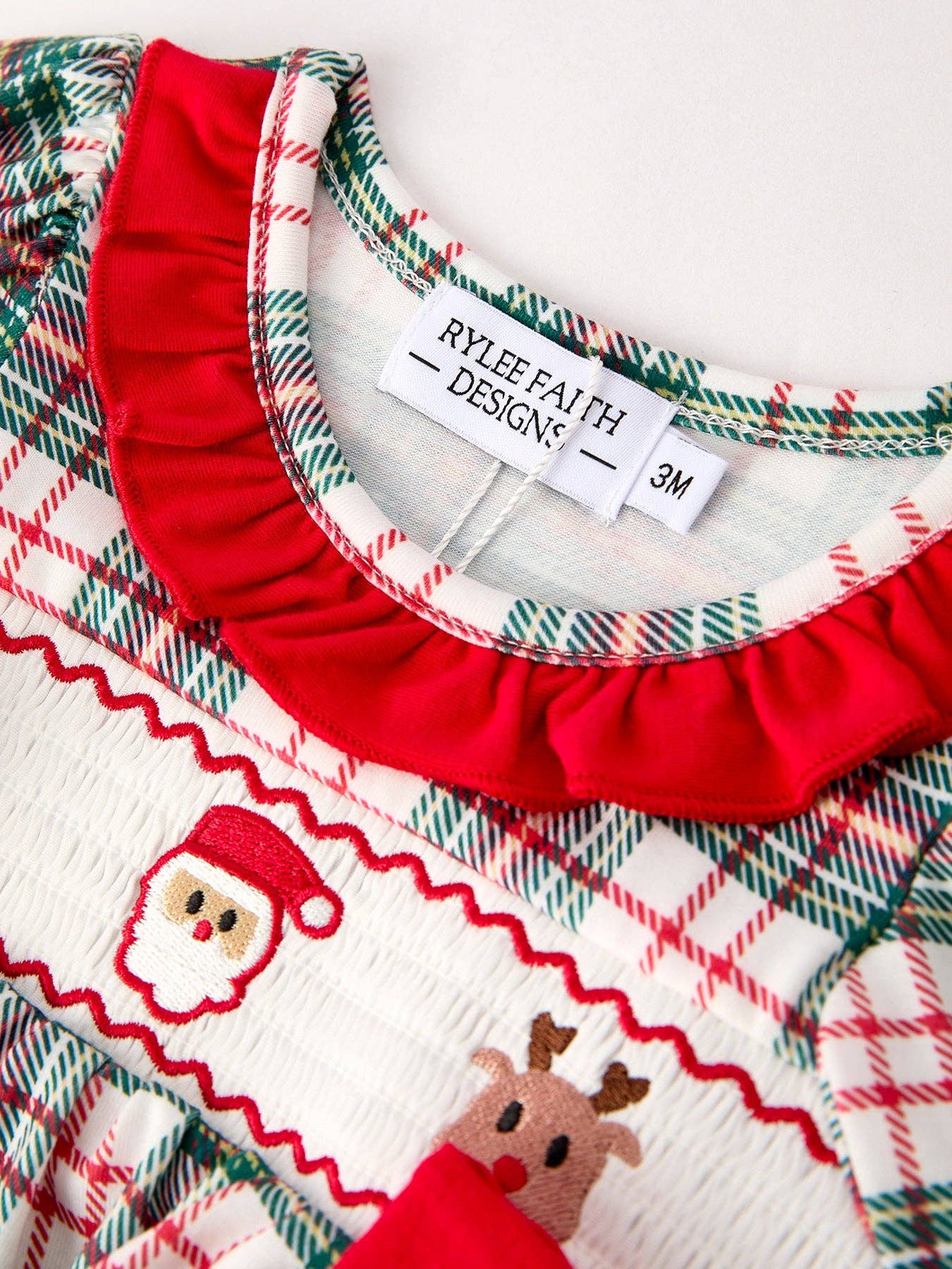 Christmas Plaid Embroidered Bloomer Set