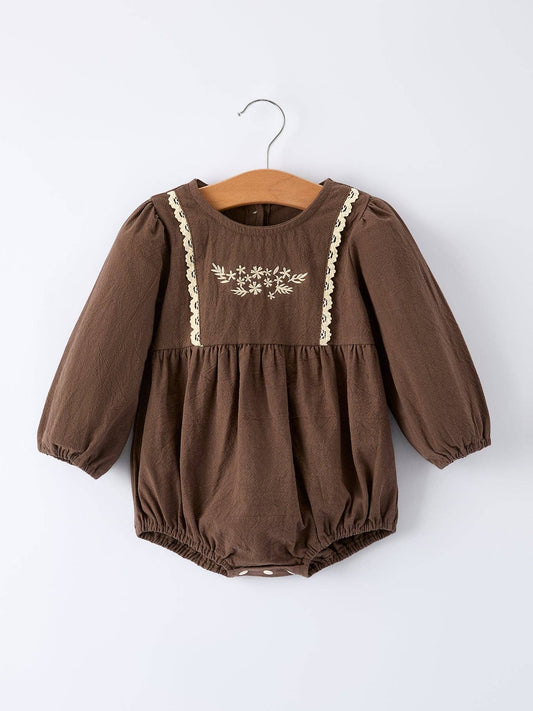 Girl Fall Embroidered Bubble - Brown