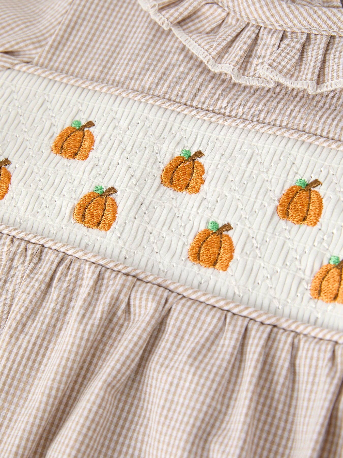 Fall Pumpkin Embroidery Smock Plaid Baby Girl Bubble