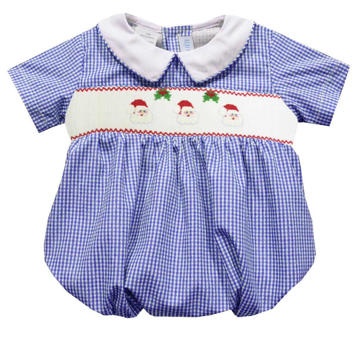Santa Faces Smocked Gingham Short Sleeve Boys Bubble