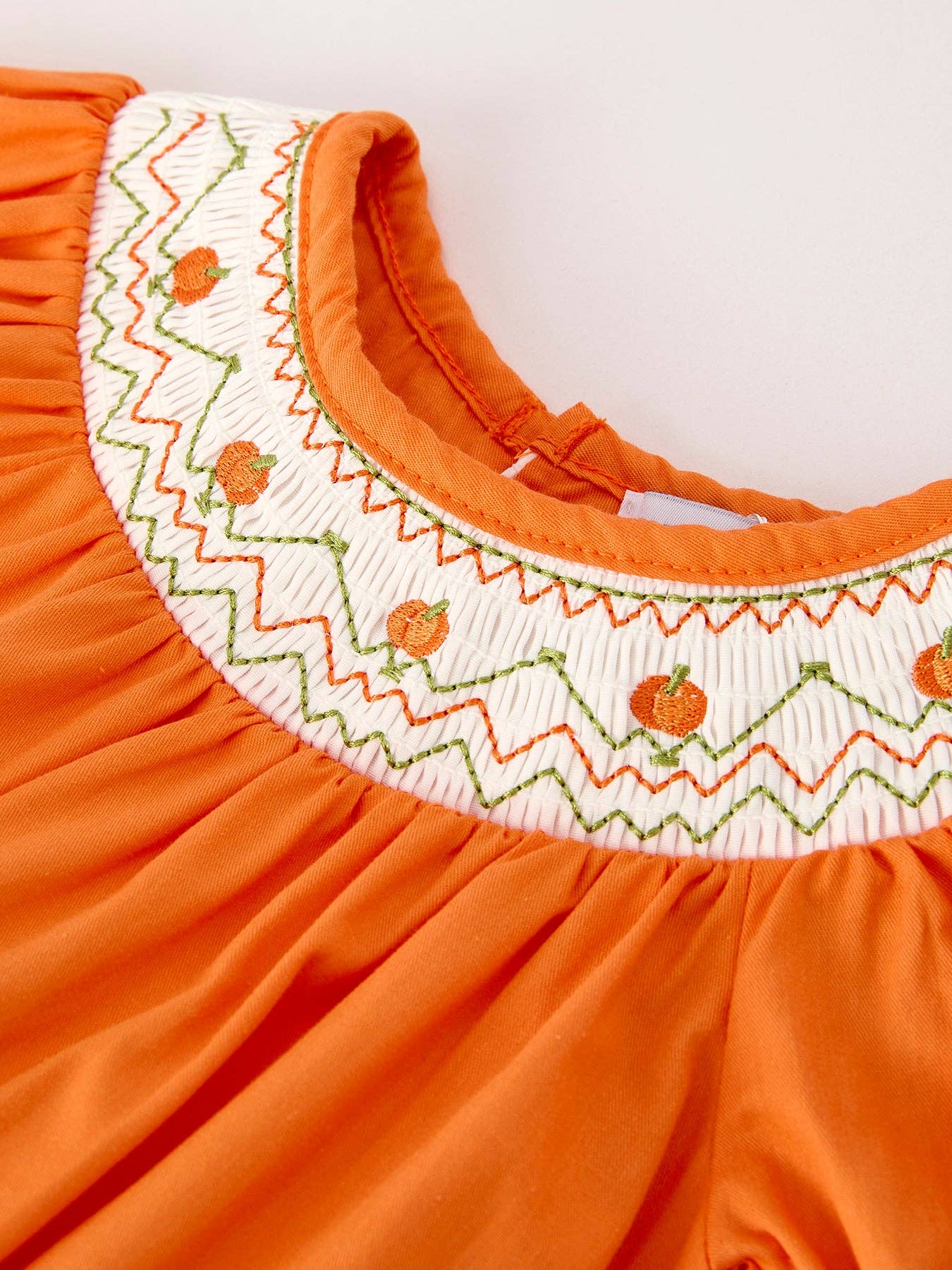 Fall Orange Pumpkin Smock Embroidery Lace Baby Girl Romper