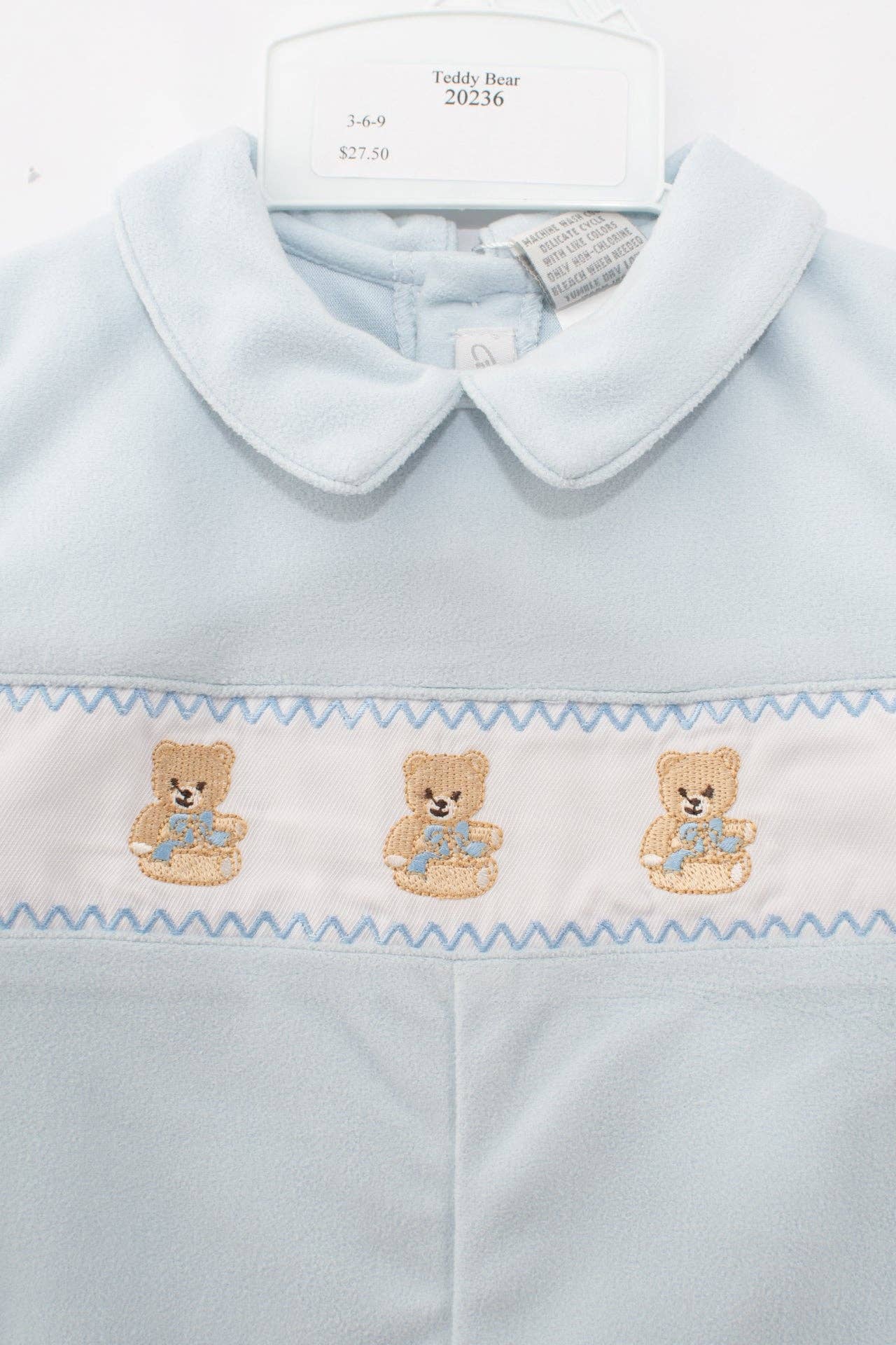 Smocked Teddy Bear Blue Baby Boy Longall