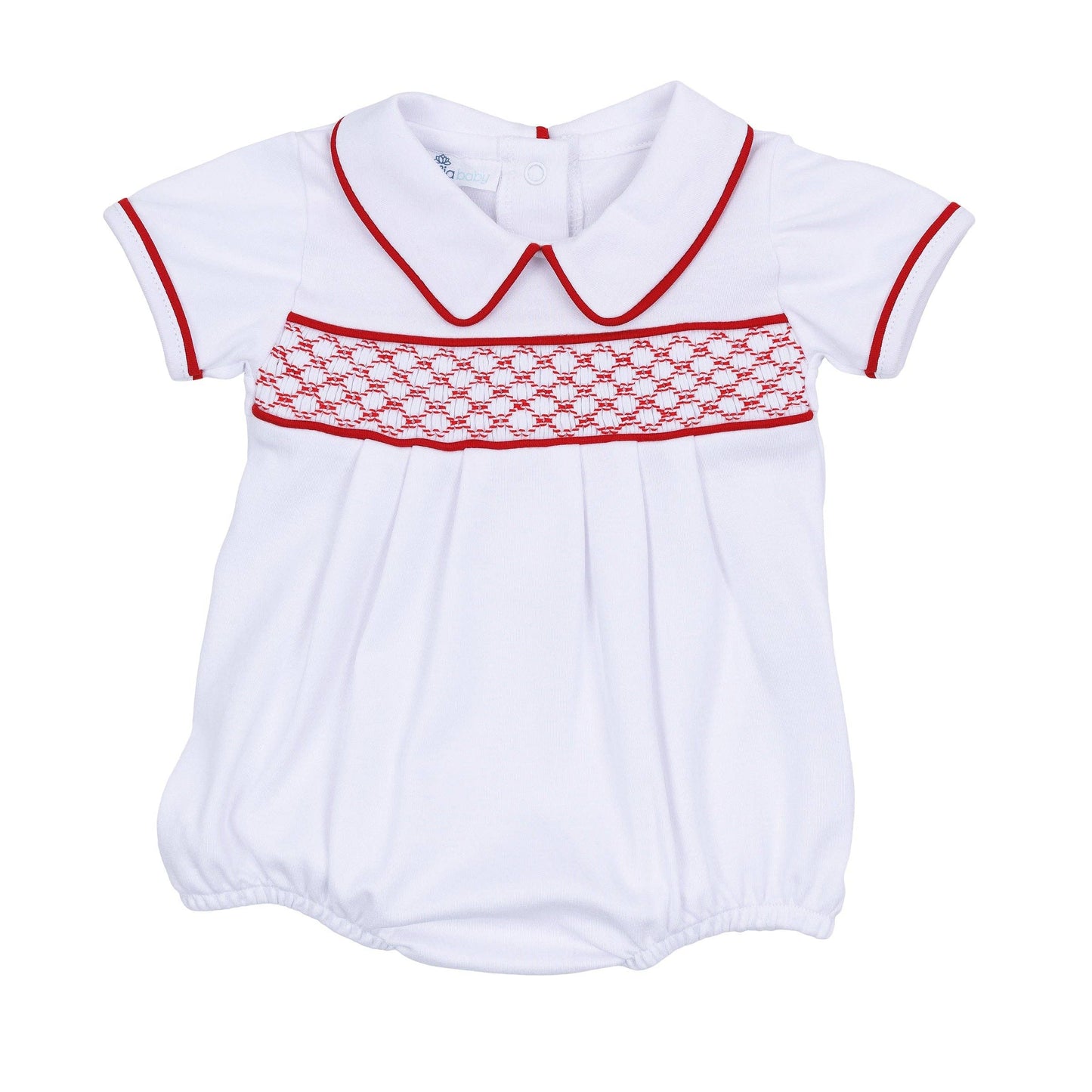 Christmas Red and White Essentials Smocked Short Sleeve Boy Bubble
