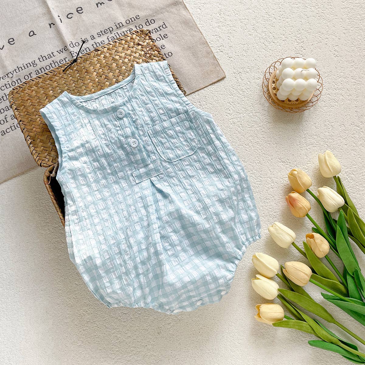 Boy's Checkered Sleeveless Romper