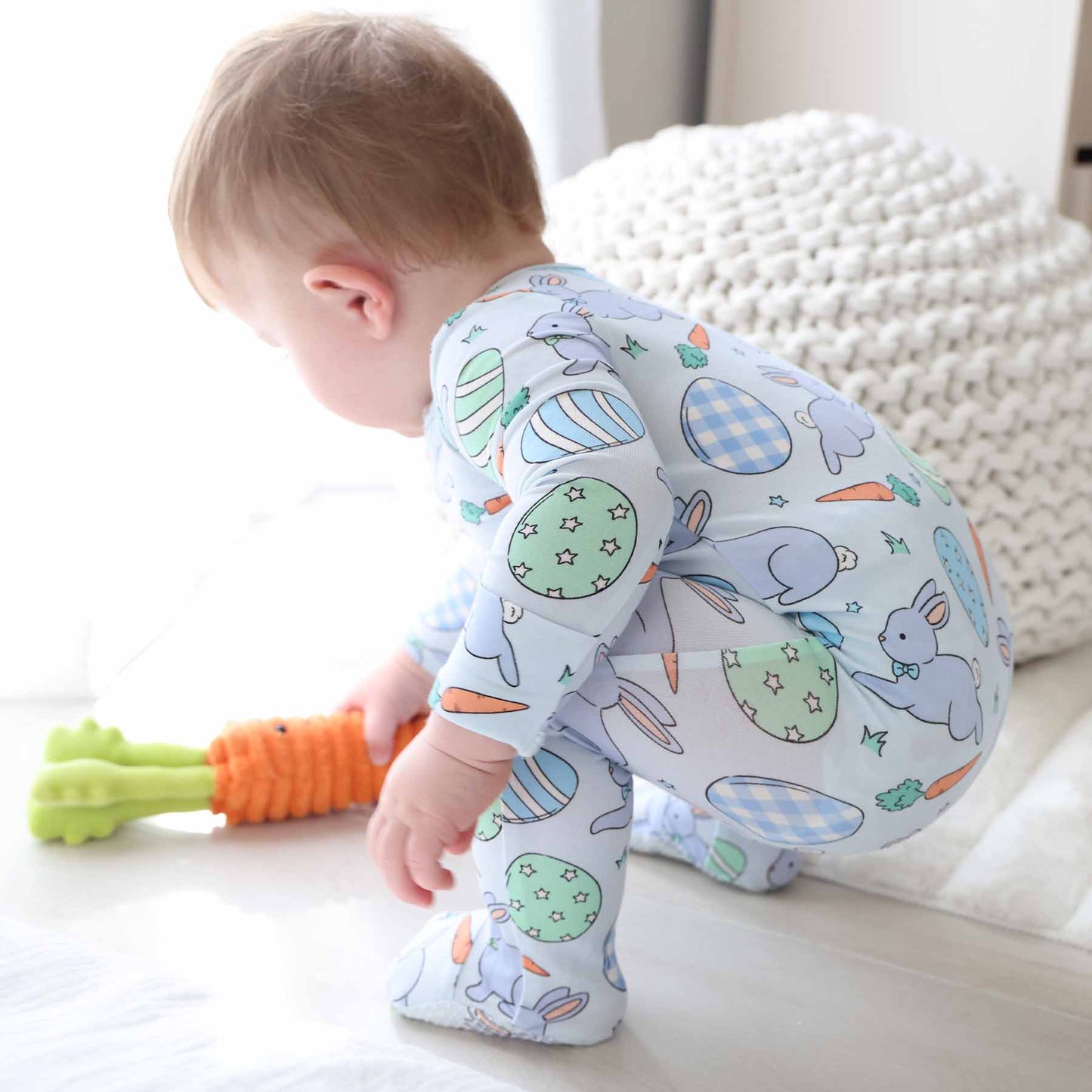 Hoppy Spring Zipper Footie | Blue