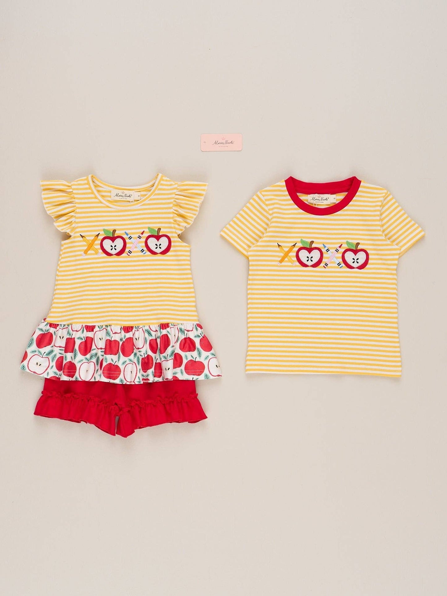 Striped Embroidered Apples & Pencils Cotton Shirt